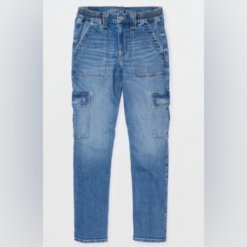 AE STRETCH CARGO SUPER HIGH-WAISTED ANKLE STRAIGHT JEAN SHORT LENGTH